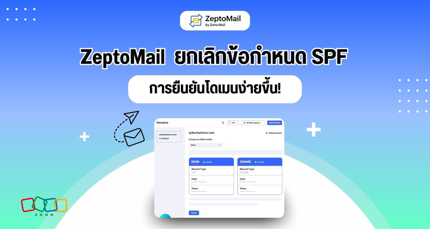 ZeptoMail ยกเลิกข้อกำหนด SPF การยืนยันโดเมนง่ายขึ้น!