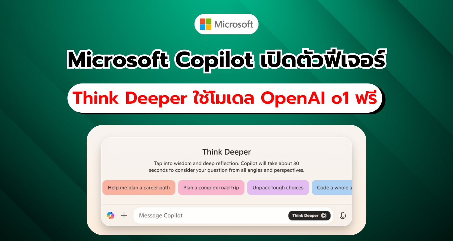 Microsoft Copilot เปิดตัว Think Deeper ใช้โมเดล OpenAI o1 ฟรี ตอบคำถามได้ดีขึ้น