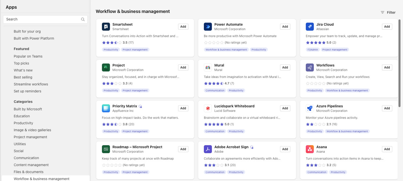 Microsoft Teams เพิ่มการสนับสนุนการให้คะแนนและการตรวจสอบแอพฯในบริการ