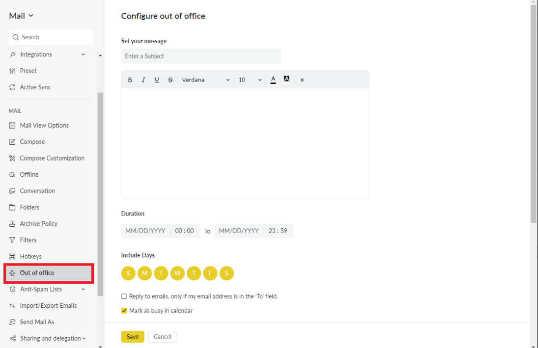How to การตั้งค่า Out of Office บน ZohoMail